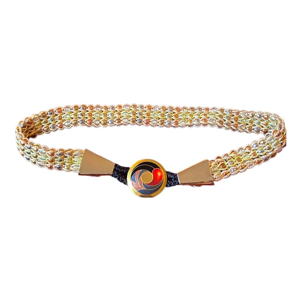 Vintage Samuel Huang cloisonné style beaded macrame belt